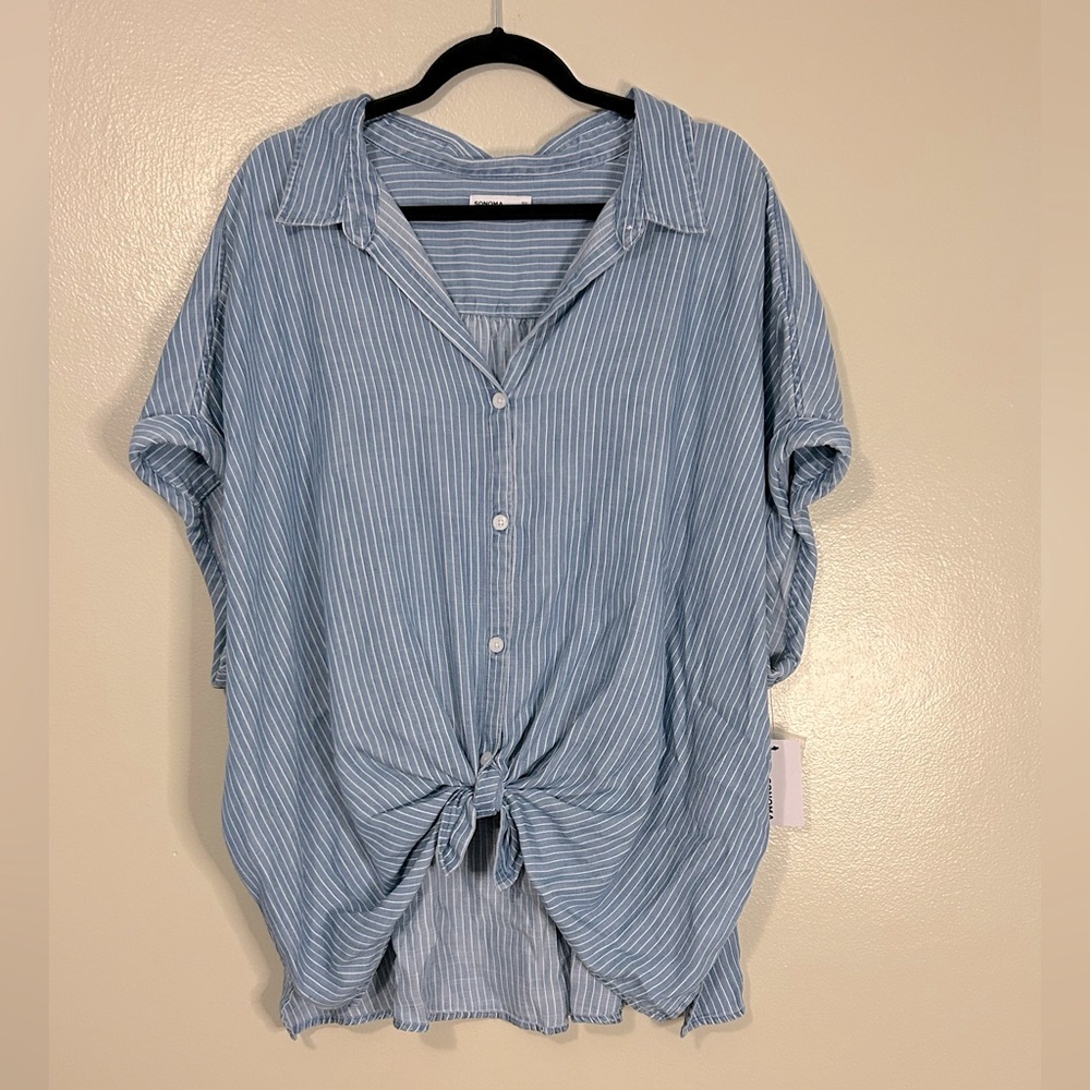 NWT Women’s Sonoma blue striped camp shirt size 3X